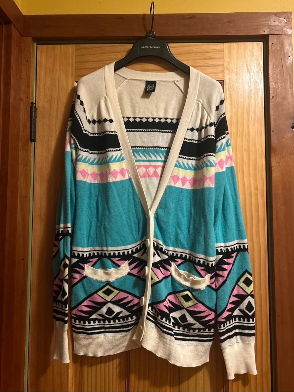 Nollie Teal, Cream & Pink Aztec‎ Open-Front Cardigan